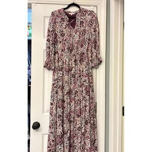 Skies Are Blue Floral Maxi Dress Woman’s M. Floral Burgundy Boho Peasant Layer
